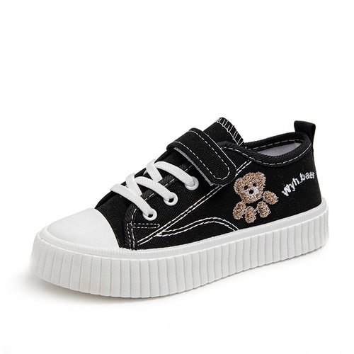 2024 Spring New Bear Style Children's Canvas Shoes for Girls and Boys, Breathable Soft Sole Casual Board Shoes