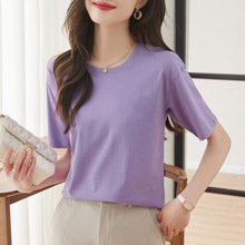 短袖t恤女纯棉上衣T夏季款女孩薄款打底衫女生纯色外穿女士家居服