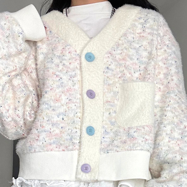 이른 가을 2023 달콤한 컬러 소프트 왁스 밍크 스웨터 카디건 라이트 블루 스트레이트 튜브 스플릿 청바지 착용 2 피스 세트