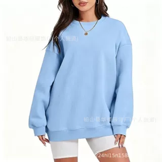 新品亚马逊2026秋冬女式超大加绒运动圆领宽松舒适长袖套头衫现货