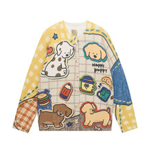 2025秋季新款满印花卡通开衫毛衣男女情侣可爱风偏大宽松针织毛衫