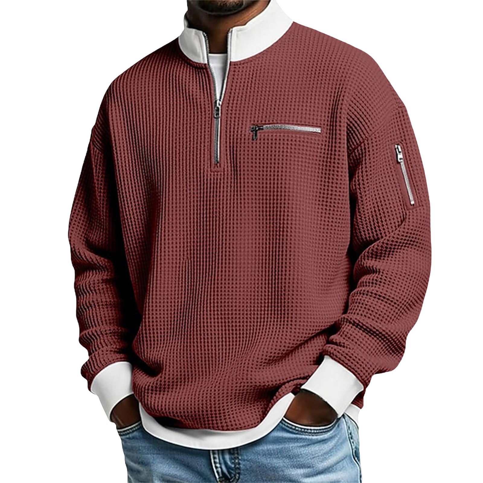Cross-Border American Amazon Best-Selling High-Collar Color-Block Zip Hoodie Men's Sports Fashion Long Sleeve Casual Menswear