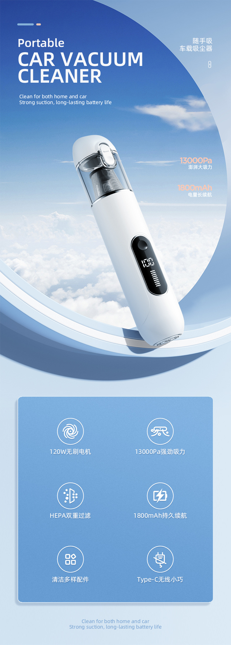 New portable small brushless wireless car vacuum cleaner for cross-border trade, super powerful and multifunctional for both car and home use