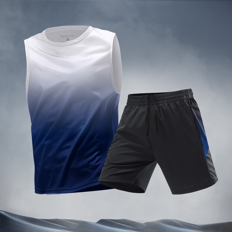 Trajes deportivos para hombres hielo veloz ropa seca camiseta de fitness correr mangas cortas pantalones cortos trajes de entrenamiento fábrica transfronteriza al por mayor