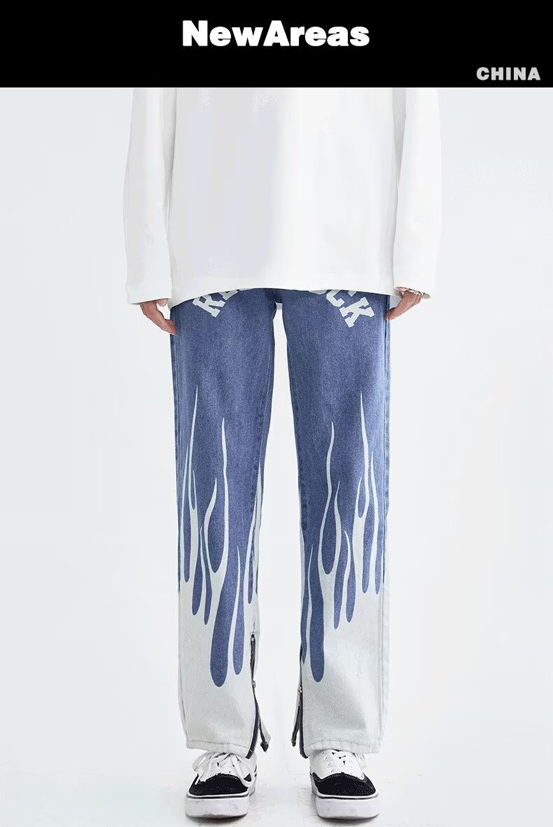 Men's Clothing Vibe Style Letter Jeans For Men With Side Zipper Design, Niche Hip Hop Street Rocking Slim Trousers_voghion.com