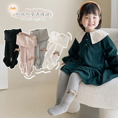 Girls' tights for autumn and winter, children's leggings with extra padding, stars and bow decoration, baby one-piece pants, Korean style, wholesale