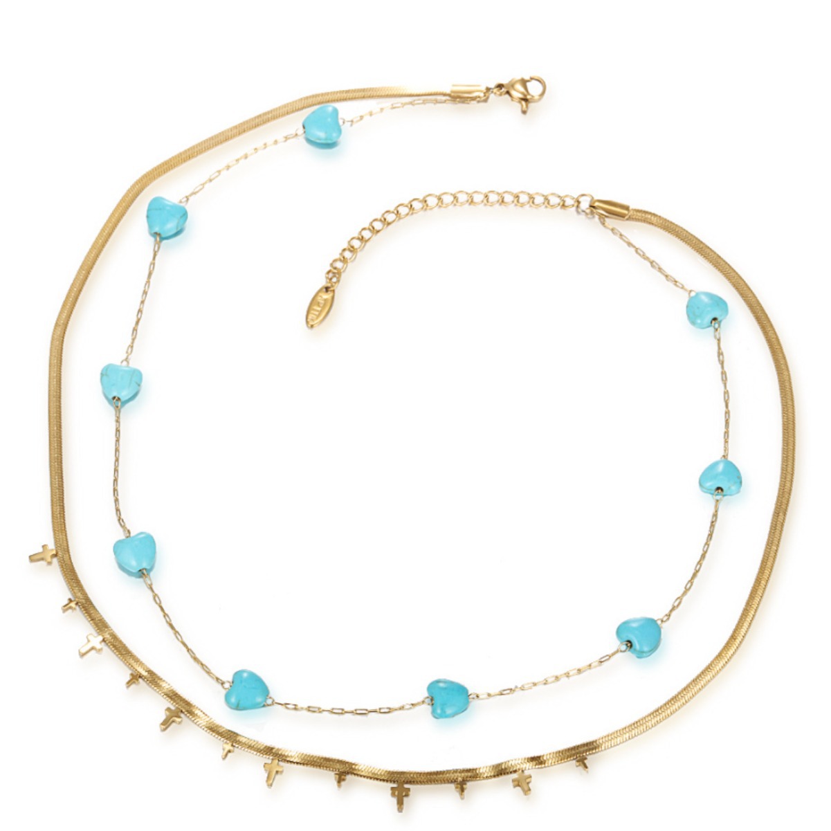 Xuping joyas europeas y estadounidenses retro francés 14K color de acero inoxidable para mujeres collar turquesa
