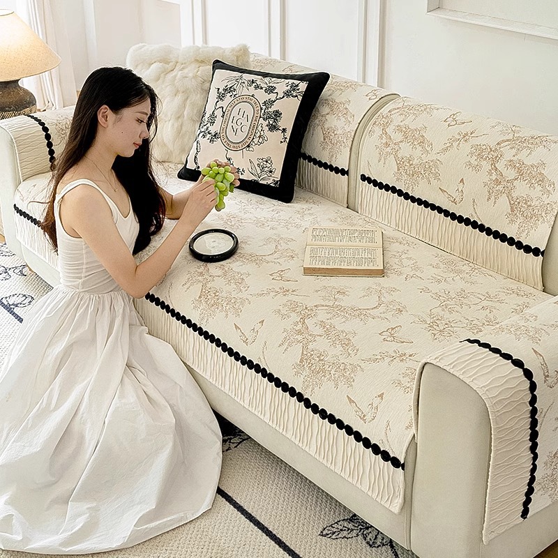 严选法式高级感沙发垫四季通用新款复古皮沙发套罩防滑坐垫盖布巾