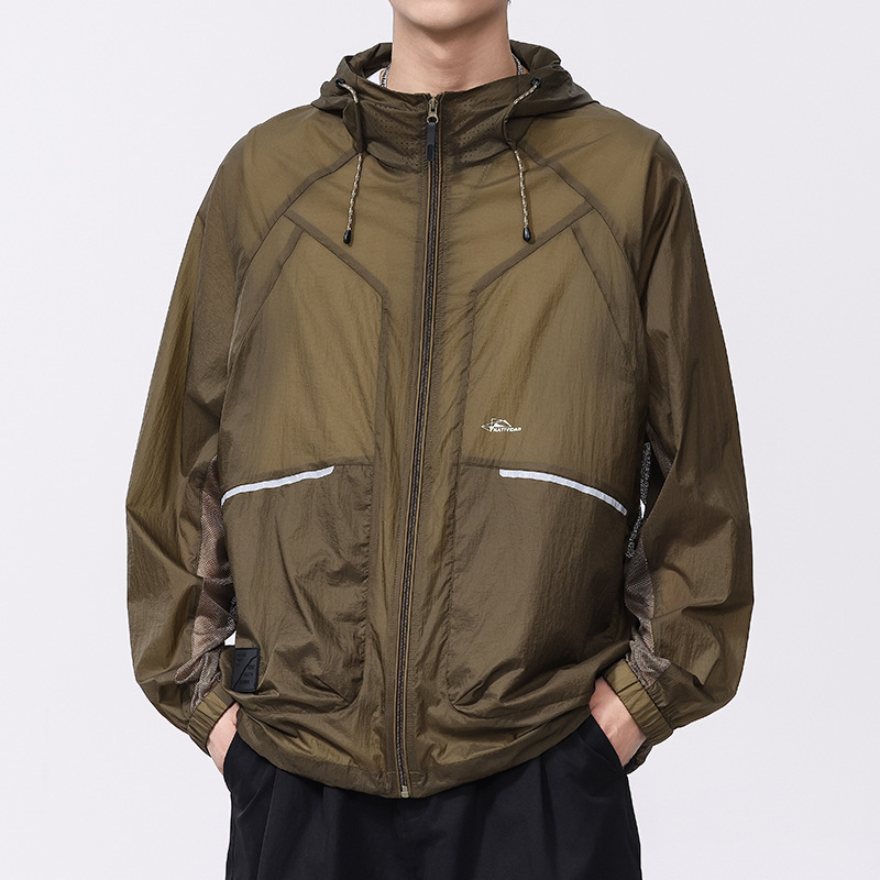 UPF50 + ropa de protección solar anti-UV para hombres al aire libre hielo sombrilla ropa de pesca abrigo abrigo de piel gris grueso superior