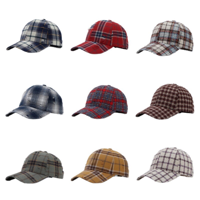 Cross-Border Amazon Plain Classic Plaid Baseball Cap for Women, Korean Style Simple Wide-Brimmed Cap, Factory Wholesale in Stock