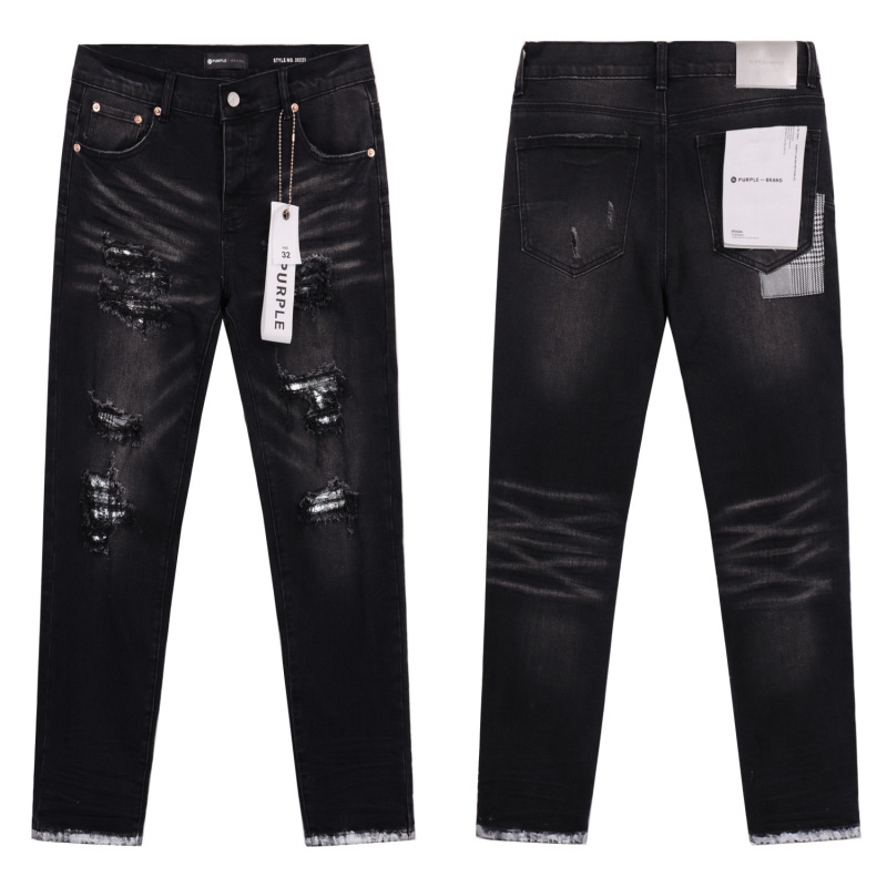 跨境欧美PurpleBrand牛仔裤jeans水洗做旧复古破洞泼墨潮流直筒|undefined
