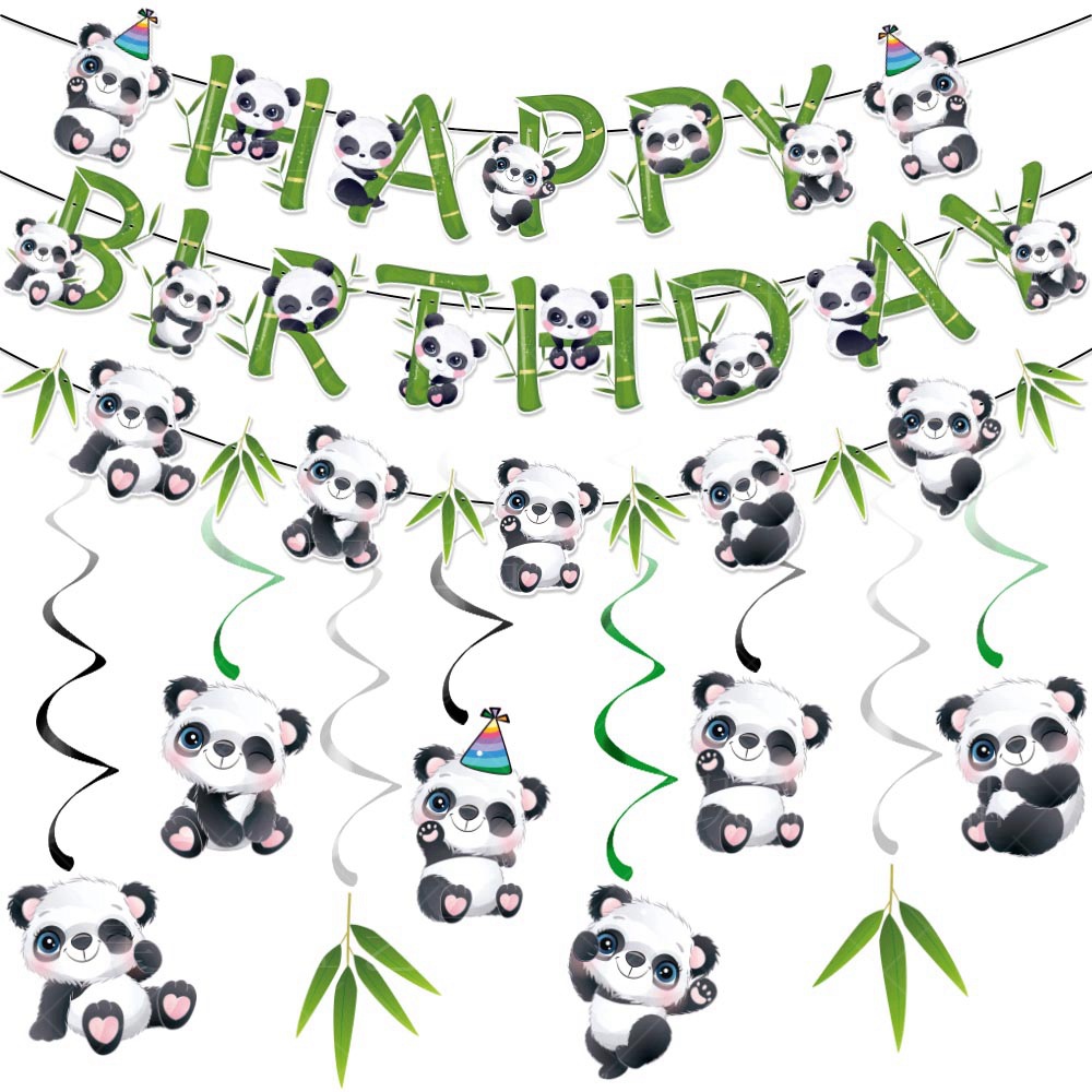Nuevo tema Panda fiesta de cumpleaños decoración traje Feliz cumpleaños tire bandera Panda colgante espiral