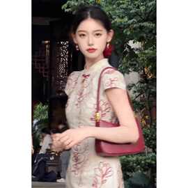 国风新中式复古盘扣碎花改良旗袍裙子女夏气质百搭镂空掐腰连衣裙