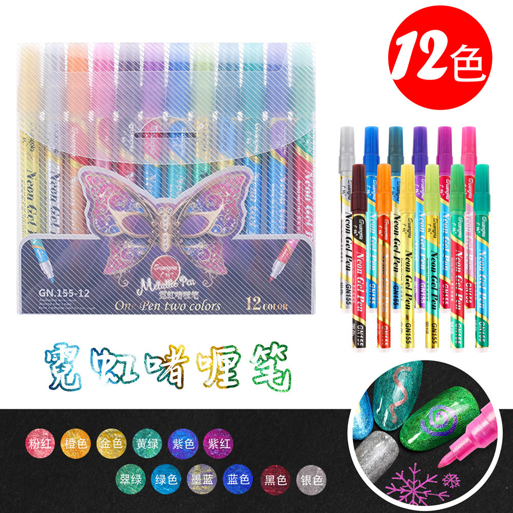 Guangna 155 neón de 24 colores de colores que cambian de color Gel Highlighter pluma de pintura de uñas 0.7pp rotulador de cabeza