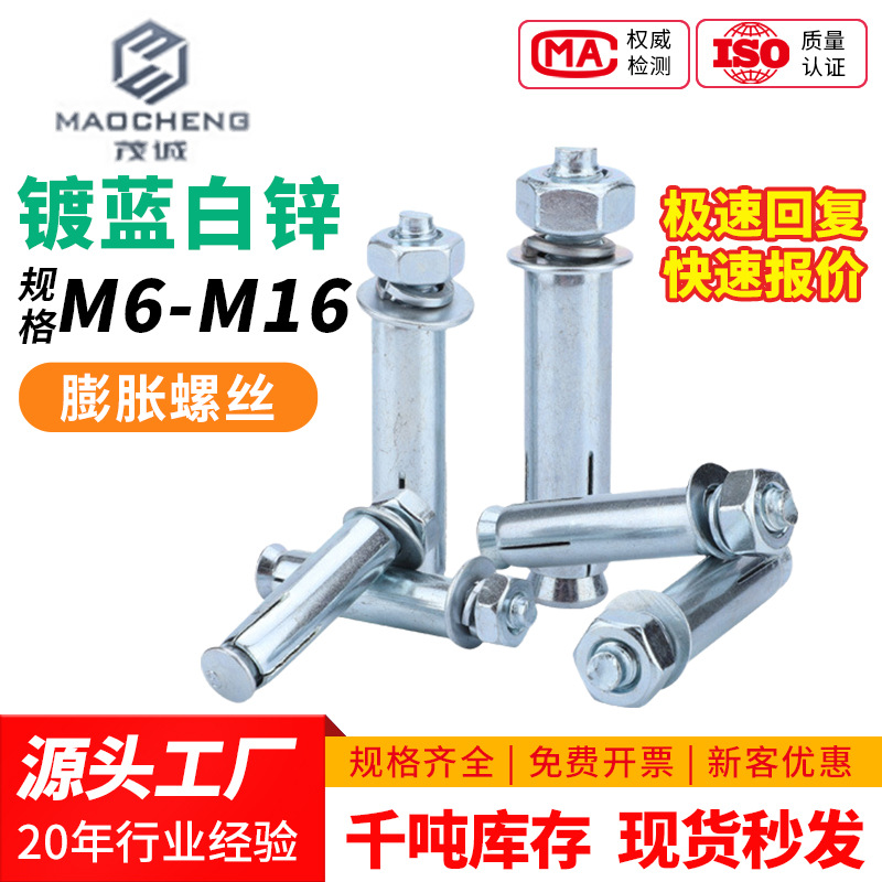 镀蓝白锌膨胀螺栓M6/M8/M10/M12外六角加长螺钉拉爆螺丝