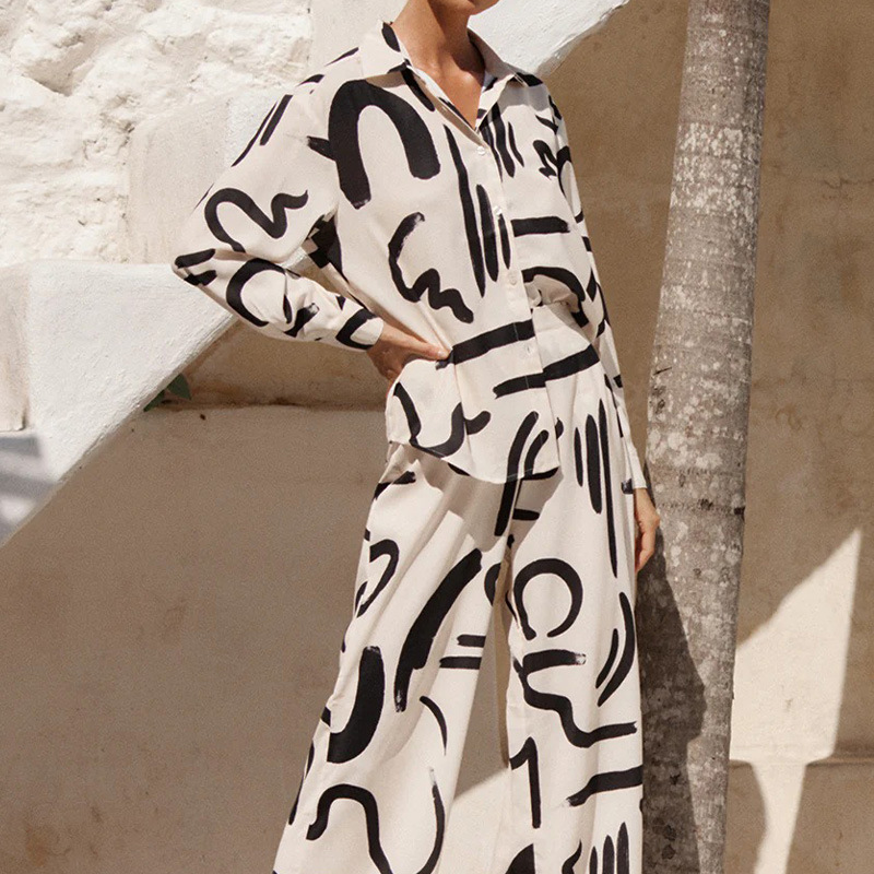 Pant Co-ord Set Sets Type 2 Piece Set Quantity Daily Women'S Casual Abstract Polyester Printing Pant Co-ord Set Pants Sets