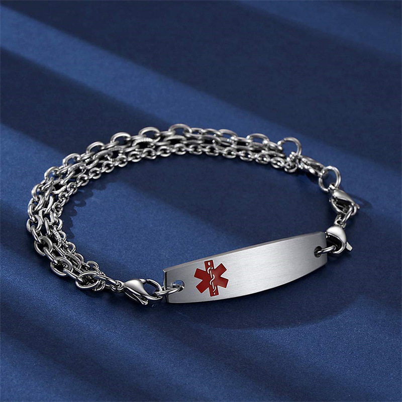 Cross-border Amazon hot-selling stainless steel bend card medical adjustable chain, lettering first aid label ID bracelet