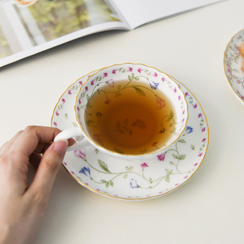 Flores lujosas románticas hueso de porcelana taza de café Jardín francés taza de té de la tarde taza de mesa de alto valor de oficina