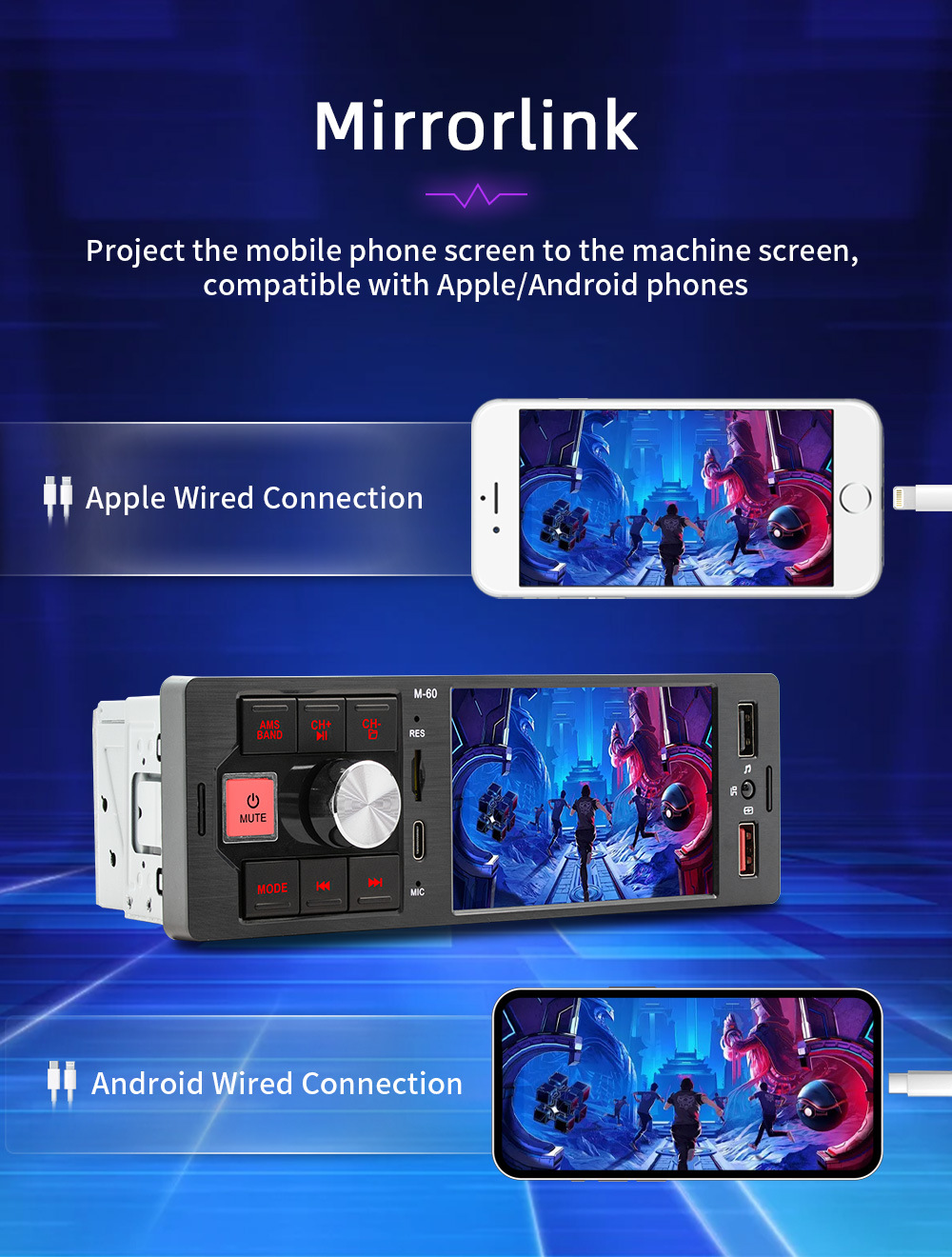 4.1inch Single-DIN Wired CarPlay Car MP5 Player Bluetooth Reversing Car Center Console Radio 12V