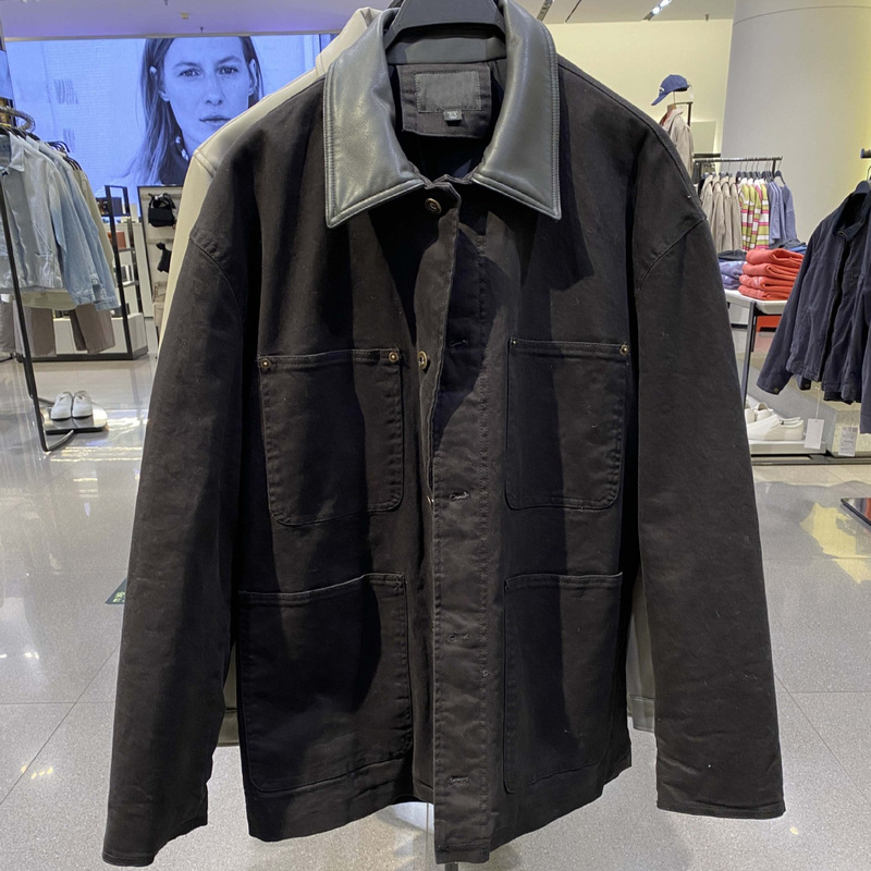 Original-European and American men's wholesale imitation leather collar black Carhart style beige spring jacket coat Original-European and American men's wholesale imitation leather collar black Carhart style beige spring jacket coat