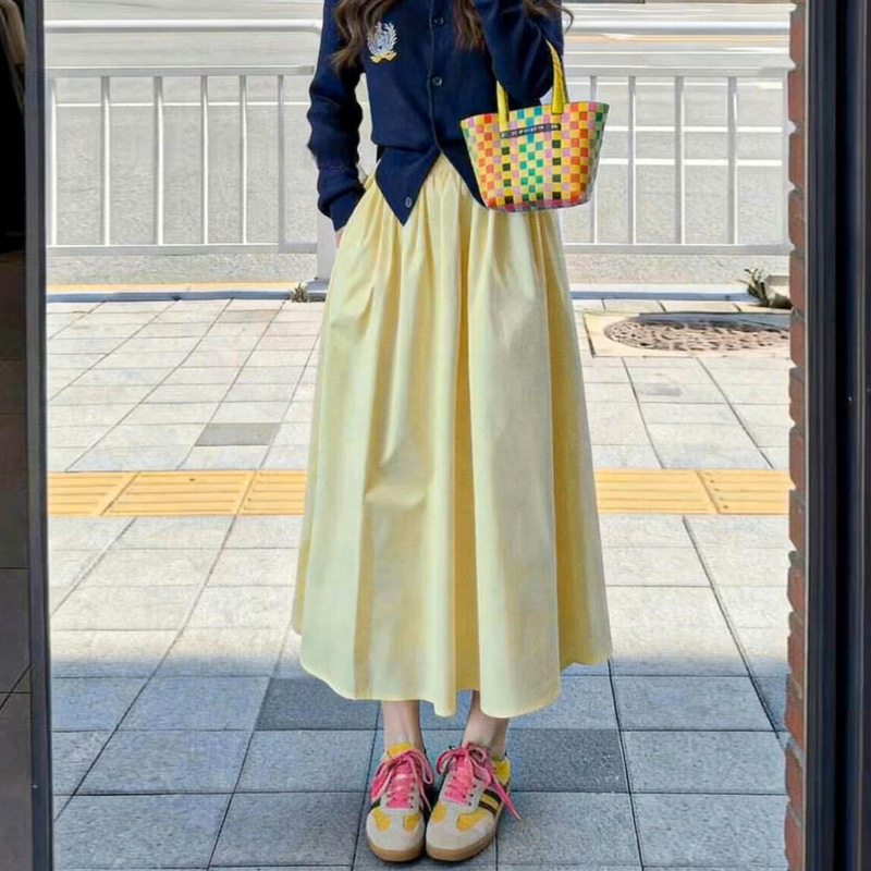 Korean-Style Gentle Yellow Skirt for Women, 2026 Spring New High-Waisted, Flowy A-Line Mid-Length Fairy Skirt Korean-Style Gentle Yellow Skirt for Women, 2026 Spring New High-Waisted, Flowy A-Line Mid-Length Fairy Skirt