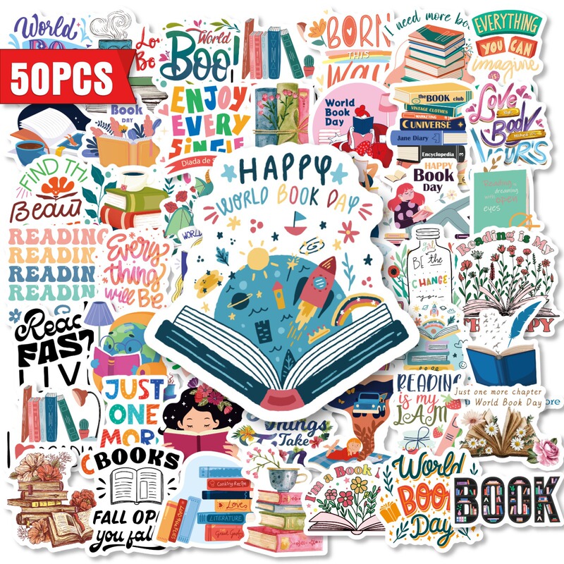 Amazon Etsy 50 New Reading-Themed Stickers for Cross-Border Direct Purchase, DIY Phone Case and Tablet Waterproof Decals