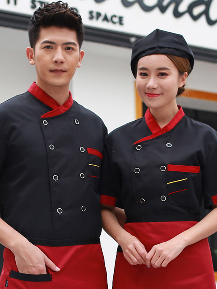 Ropa de chef de manga corta catering Hotel ropa de trabajo ropa de chef para hombres y mujeres restaurante occidental restaurante chef ropa de trabajo manga larga transpirable