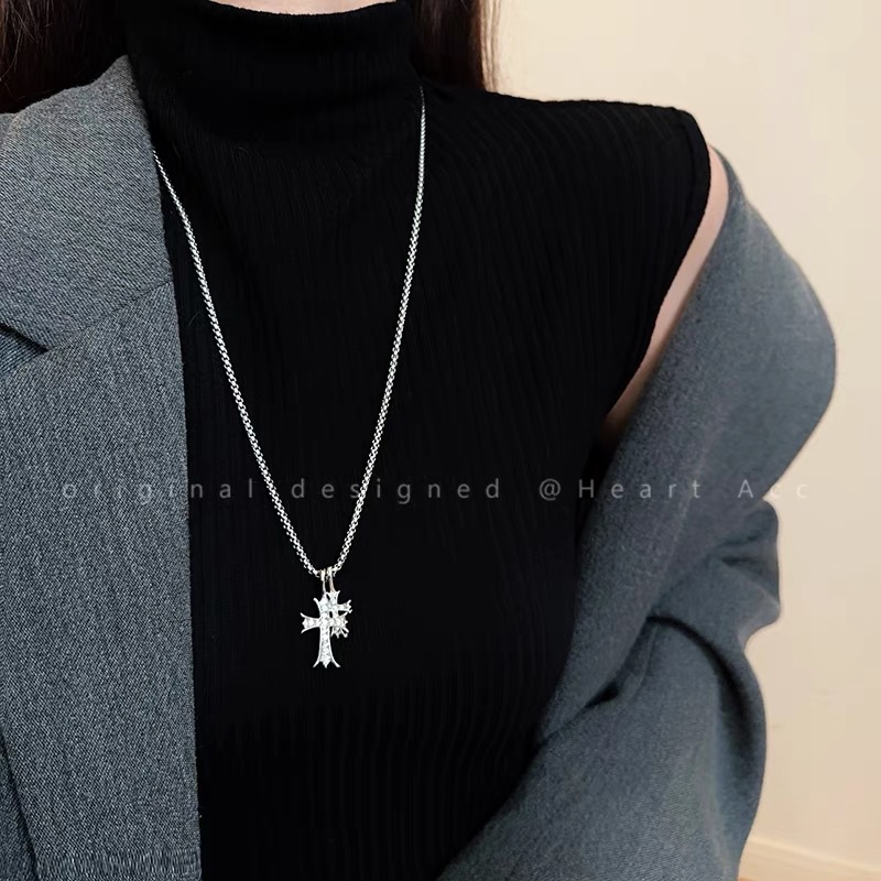 歐美古巴十字架項鍊女嘻哈高級感小眾配飾鈦鋼不掉色長款搭衛衣鏈