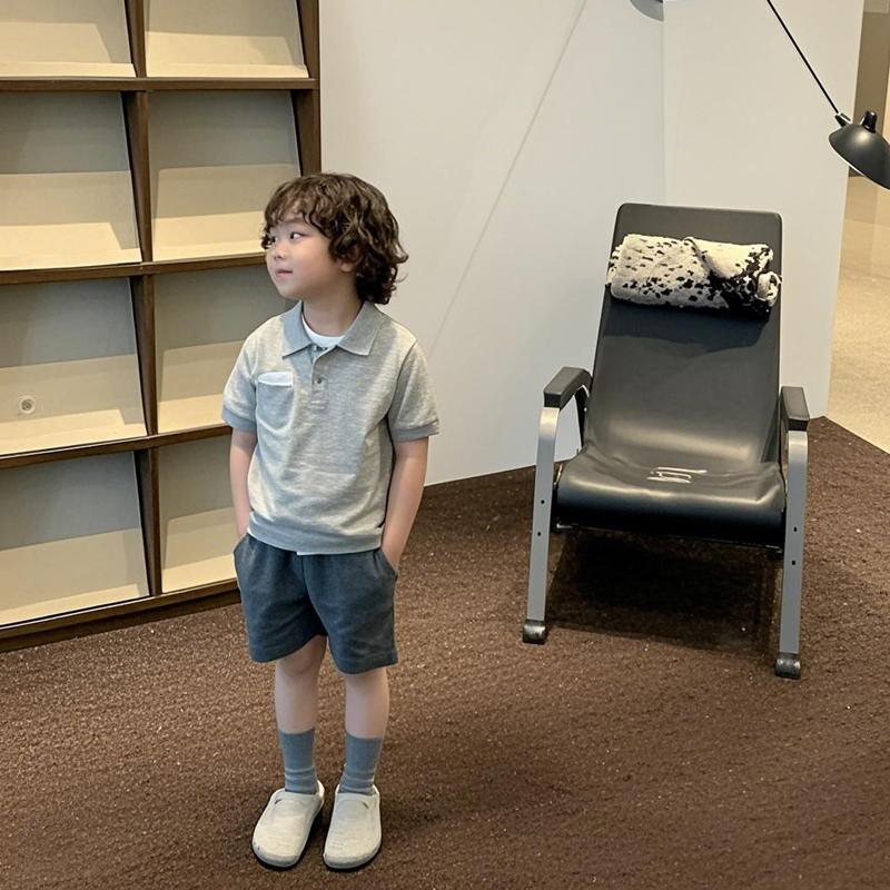 Boys Summer Suit Summer 2025 New Thin Kidsren's Fashion Polo Shirt Baby Trendyy Shorts Two-Piece Set