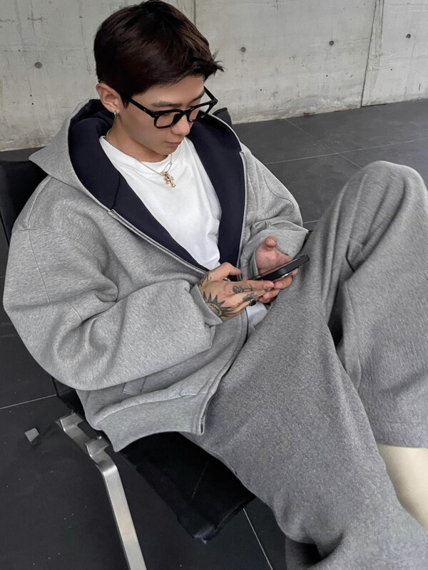 Korean Niche Trendy Hooded Cardigan Sweatshirt Men's Spring and Autum New Double Zipper Short Design Jacket Top