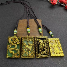 古风合金麒麟吊坠项链镶玉黑耀石龙牌吊牌牌男士观音方牌项坠批发
