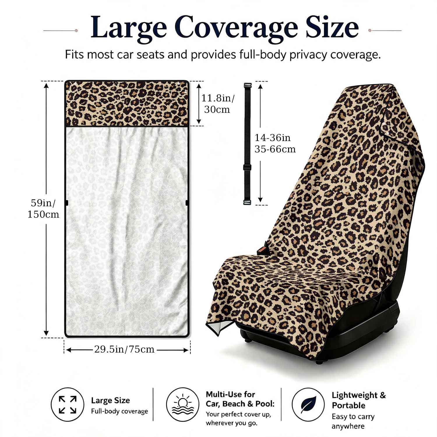 Printed bath towel and car seat cover 2-in-1, ultra-fine fiber outdoor beach and car dual-use universal seat cushion