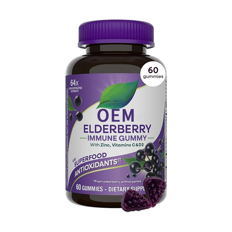 Elderberry Gummies with Vitamin D3 and Zinc Fruit Supplement Gummies 180g Custom OEM details