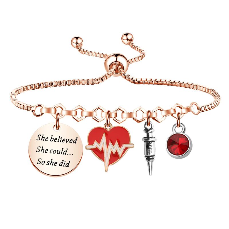 Stainless Steel Bracelet Blood Donor Gift Gold Round Plate Engraved Birthstone Pendant Bracelet Electrocardiogram Love Bracelet Stainless Steel Bracelet Blood Donor Gift Gold Round Plate Engraved Birthstone Pendant Bracelet Electrocardiogram Love Bracelet