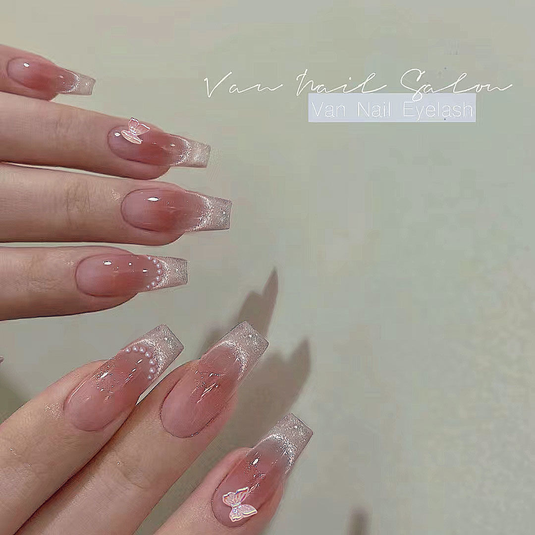 10 Pieces of Handmade Cat-Eye Pink Butterfly Wearable Nails, Finished Removable Manicure Ins Style Night Market Stall 2