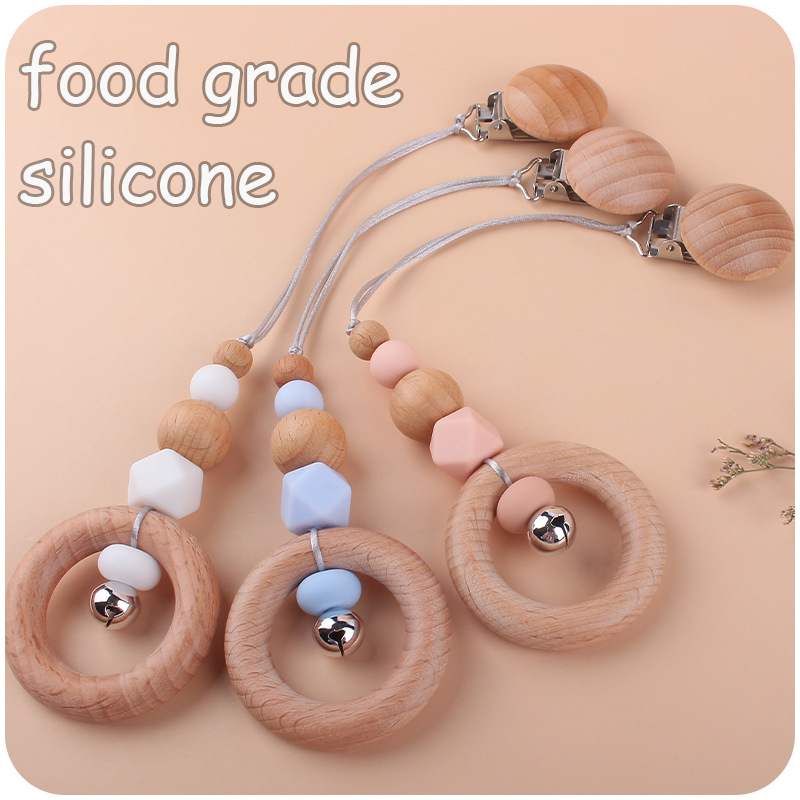 Bebé suministros bebé DIY creativo haya chupete clip nuevo haya madera anillo campana chupete cadena coche colgando joyería