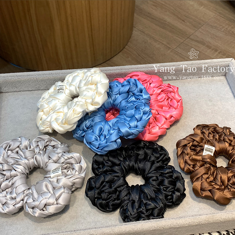 Isladegar blogger con color brillante tejido a mano gran flor amor bola cabeza de caballo anillo de cabello cuerda cabeza