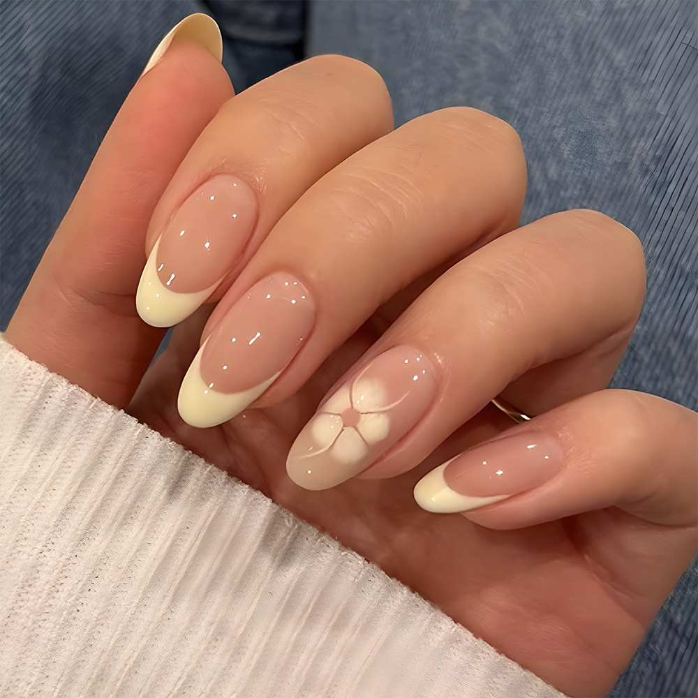 24 piezas de armadura de estilo explosivo transfronterizo simple puro parche de uñas francés desmontable para uñas de mujer