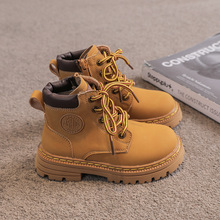 韩版真皮童靴儿童马丁靴女2024秋季新款女童单靴小黄靴男童靴子潮