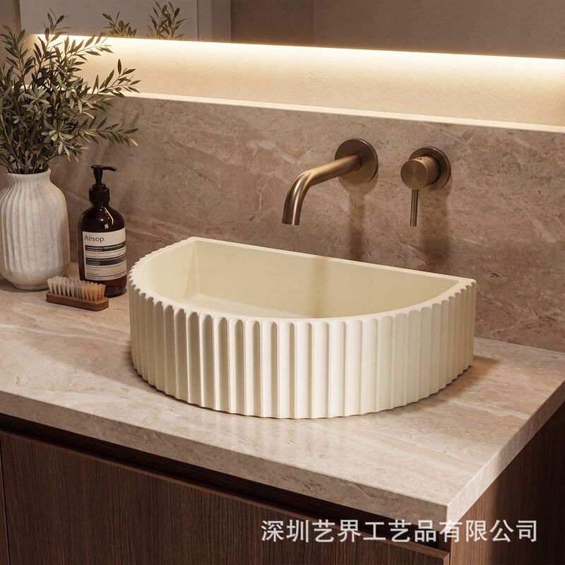 Factory-customized modern art design concrete washbasin, eco-friendly cement countertop basin for guesthouse bathrooms Factory-customized modern art design concrete washbasin, eco-friendly cement countertop basin for guesthouse bathrooms