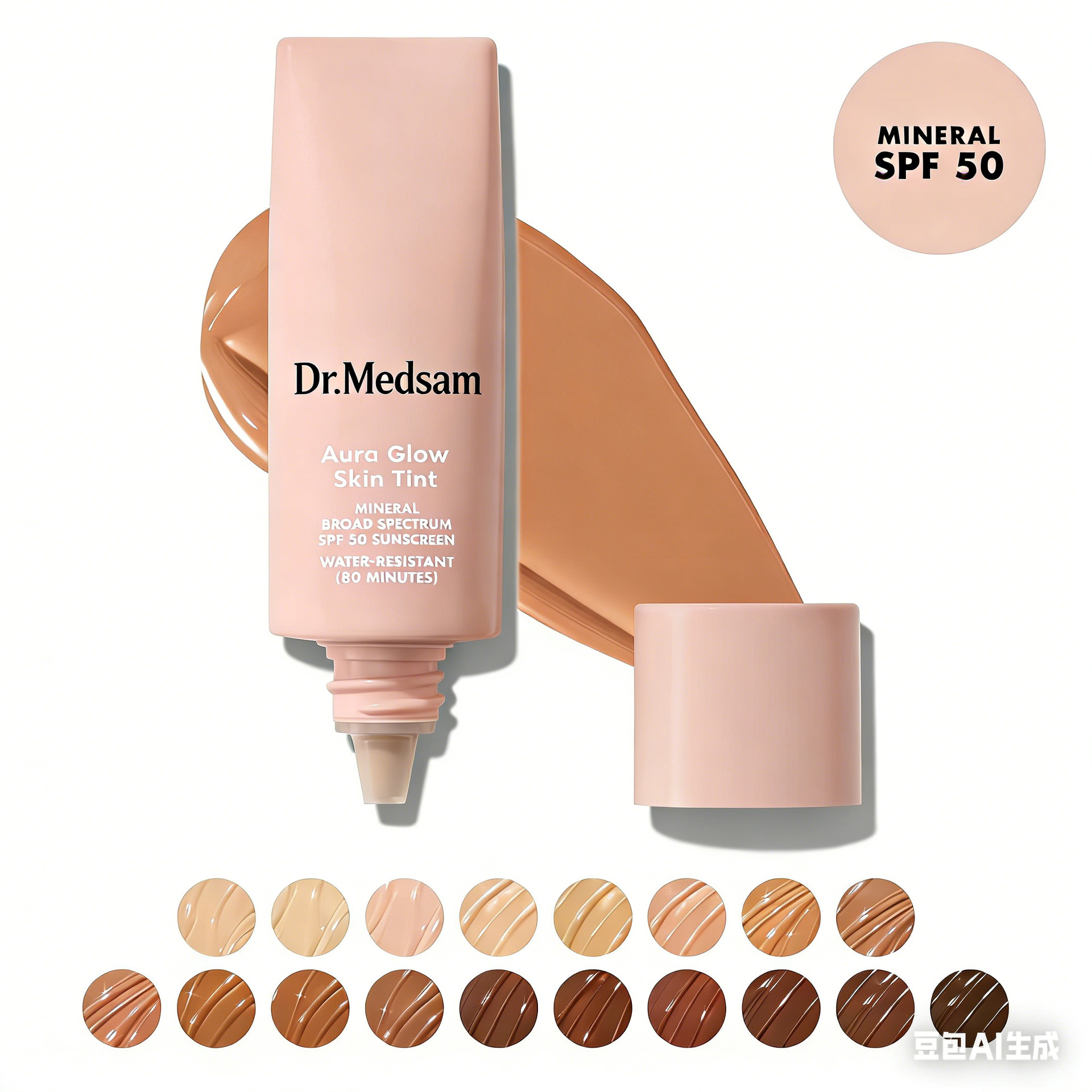 SPF50防嗮粉底液三合一氧化锌有色隔离遮瑕膏Aura Glow Skin Tint