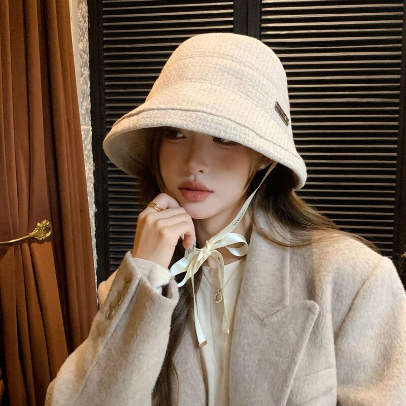 秋冬法式优雅高级感帽子小香风格纹简约渔夫帽时尚卷边盆帽水桶帽|undefined