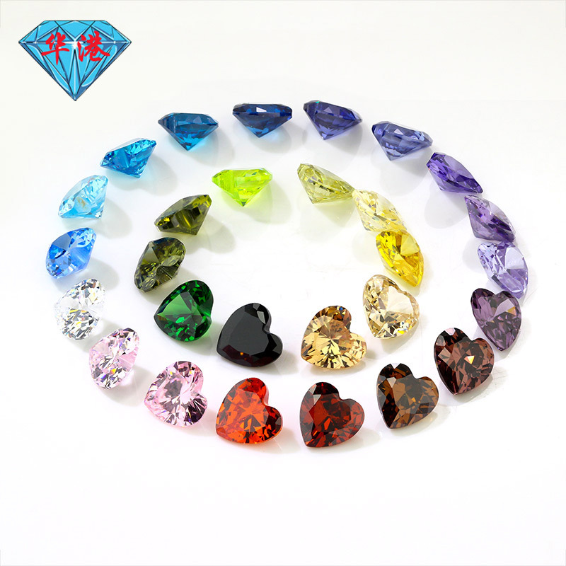 華港宝石ハート型ジルコン裸石戒面卸売り白色カラー尖底aaa皓石主石人工ドリル