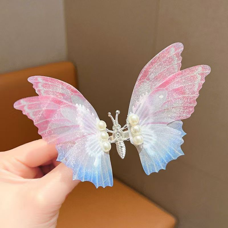 子供や学生向けの動く蝶のヘアピン、大きな甘くてスマートな古代スタイルの漢服パールスプリングヘッドドレス、露店用|undefined