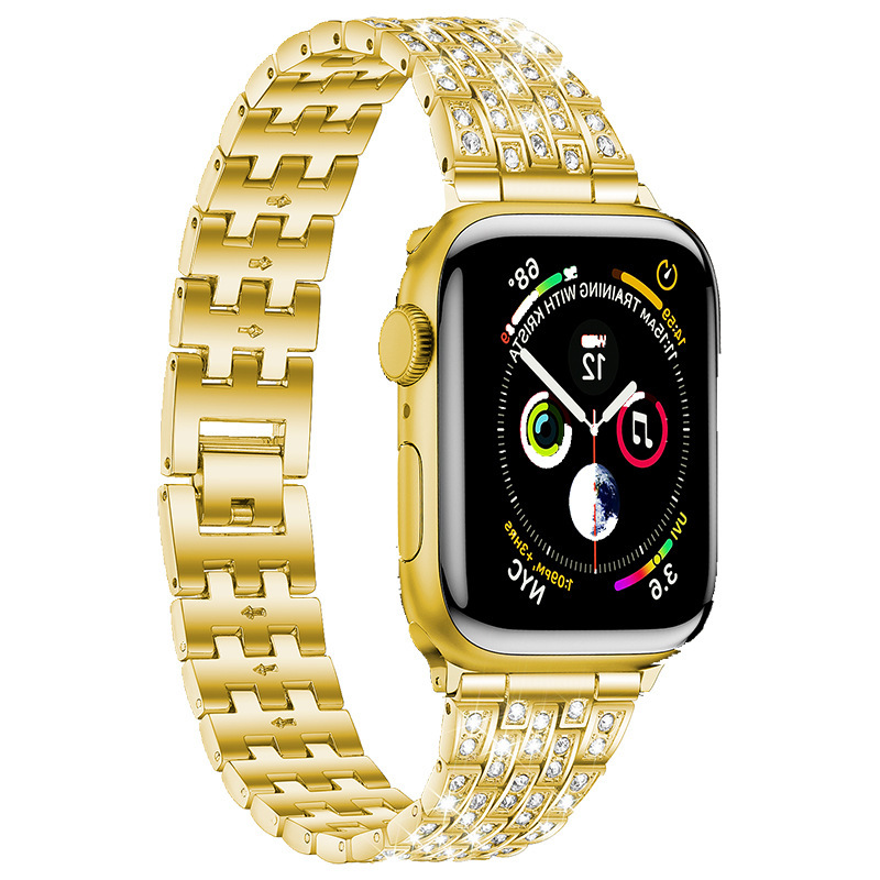 Suitable for Huawei, Samsung, and Apple Watches, Diamond-Encrusted Watch Strap, iWatch Metal Full-Diamond Five-Bead Alloy Watch Strap