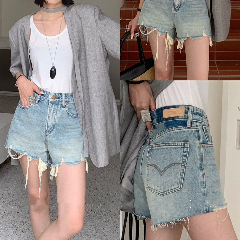 European Jeans Women's 2025 Summer Thin Shorts High Waist Slim Blue Wide Leg A-Line Hot Pants 67035