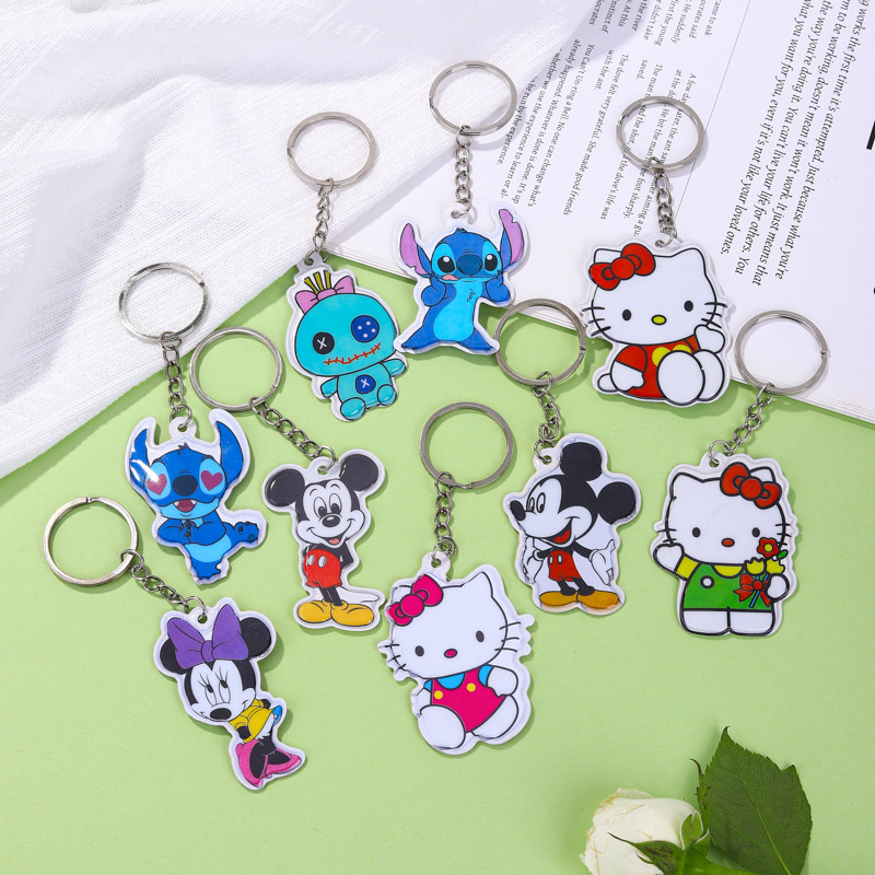 Cute llavero Stuy Boy dibujos animados colgante kt gato Mickey Minnie patrón accesorios bolsos de estudiantes