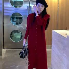 【圣诞红新年红】连衣裙女轻奢高级感长裙胖mm显瘦秋冬新款中长裙