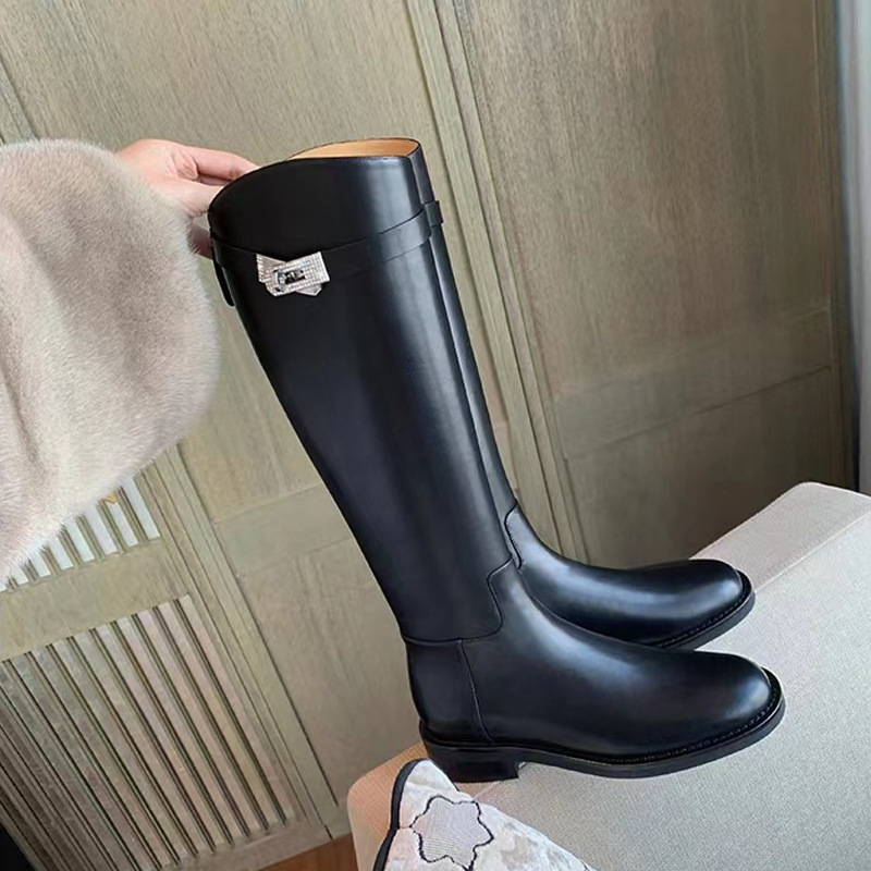 Botas Largas de Mujer Estilo Grape Mom, Otoño-Invierno 2025, Botas de Montar con Plataforma Gruesa, Punta Redonda, Hebilla con Pedrería, a la Moda. image 4