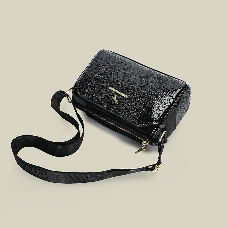 Borsa a tracolla multistrato transfrontaliera con motivo coccodrillo, cuscino Boston lucido, unica e alla moda, versatile, da portare a spalla_voghion.com